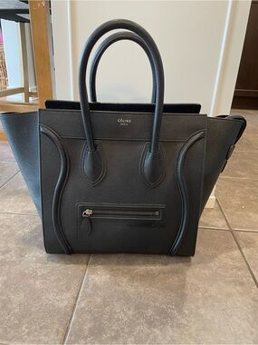 CELINE Mini Luggage Tote Black Drummed Calfskin Leather
